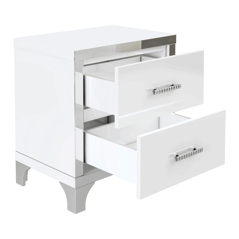 Table de chevet en bois manufacturé Elih, Blanc / taupe