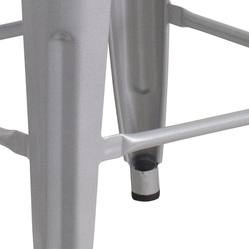 Gladus 24" High Backless Clear Coated Metal Counter Height Stool - Square Wood Seat, Silver, Counter Stool (24" Seat Height)