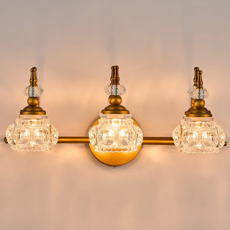 Jhanna 3 - Light Dimmable Antique Brass Vintage Style Crystal Glass Vanity Light