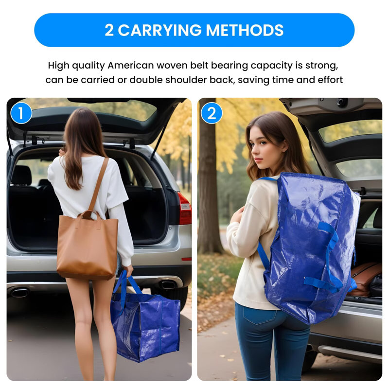  Paquet de 10 sacs de déplacement extra larges avec sangles de sac à dos, poignées / fermetures à glissière robustes, fourre-tout robuste pour le déplacement, camping, économie d'espace, bleu