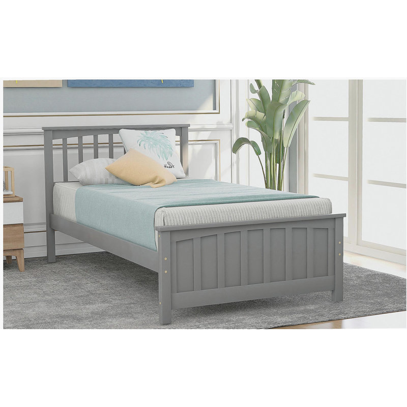 Lit plateforme en bois simple, gris