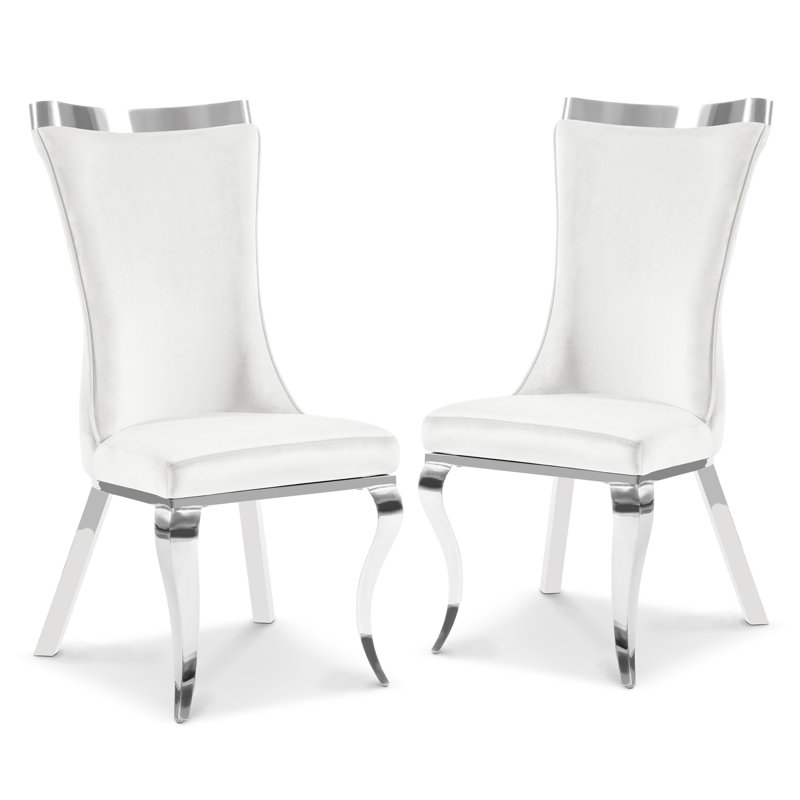 Ensemble de 2 chaises d'appoint rembourrées Monzeratt, Blanc/chrome