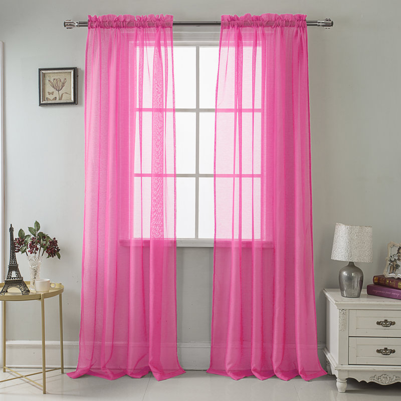Panneau de rideau transparent simple de couleur unie avec passe-tringle Landose, Rose néon, l 55 po x L 90 po