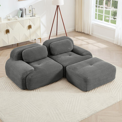 82'' L-Shaped Sofa In Softcorduroy Fabric Fabric Modular Design Multiple Combinations Curved Armrests No Assembly Required High-Resilience Sponge Suitable For Living Rooms Rest Areas Bedroom,Grey
