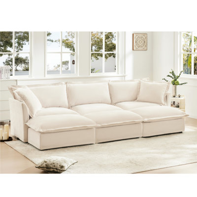 Moderne 3 avec 3 repose-pieds, chenille crème, salon relaxant et repose-pieds spacieux