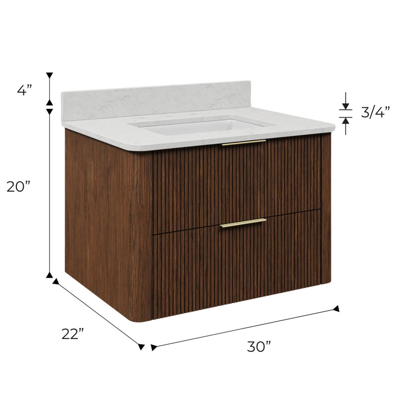Clapp Single Rectangle Sink Floating Bathroom Vanity with Cultured Marble Top in Truffle Oak, 30"