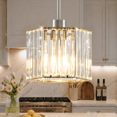 Michiel 7.87'' 1-Light Hexagonal Crystal Rod Pendant Light for Kitchen Island