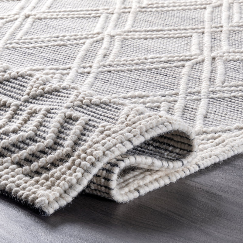 Tapis noir / blanc en laine touffeté à la main Hathorn, Rectangle 8 pi 6 po x 11 pi 6 po