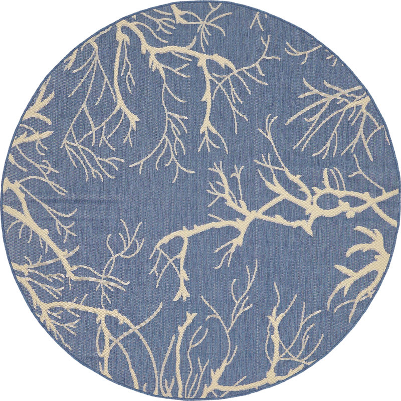 Tapis bleu intérieur / extérieur Andover, Rond 6 pi 1 po