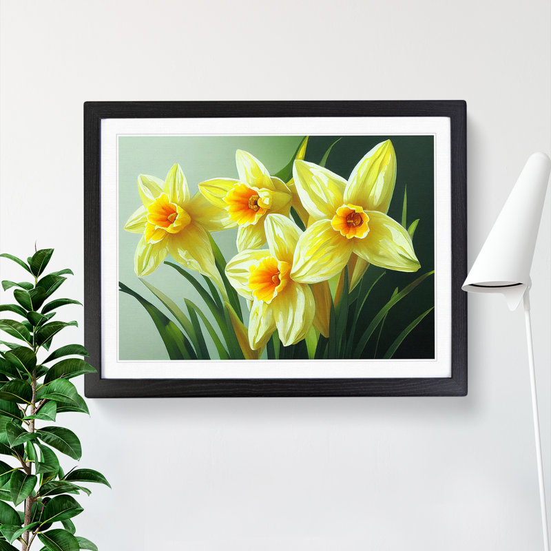 XH1022-7144X Pretty Daffodil Flowers 1 Piece Single Picture Frame Wall Art, 34cm H x 46cm W x 2cm D, Black Framed