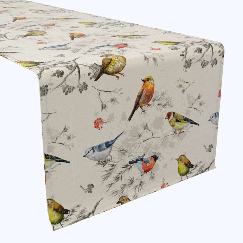 Bird Watch 100% Cotton Table Runner – Washable, Decorative Dining Linen, 72" L x 16" W