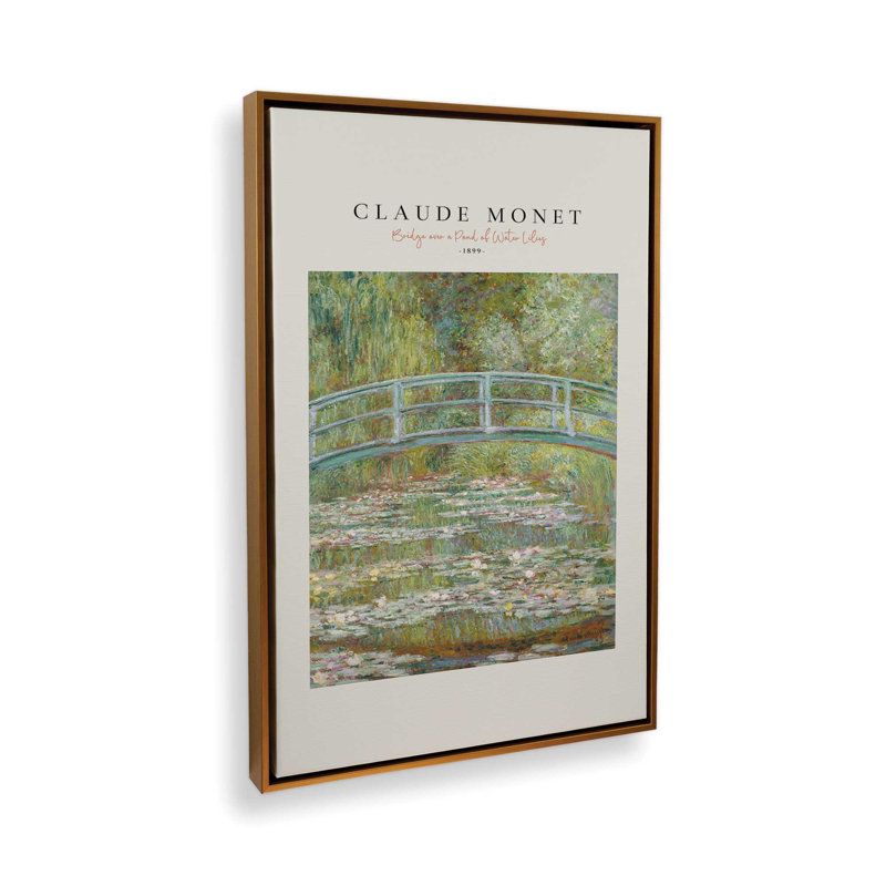 Pont sur un étang de nénuphars par Monet v2, H 48,75 po x l 32,75 po x P 1,75 po, Cadre flottant or poli
