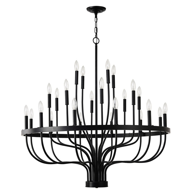 24 - Noir mat - Style bougie en fer industriel pour le salon, la chambre à coucher et la cuisine. Conception moderne suspendue. Option de hauteur réglable. Ampoule E12 non incluse. Luxe américain