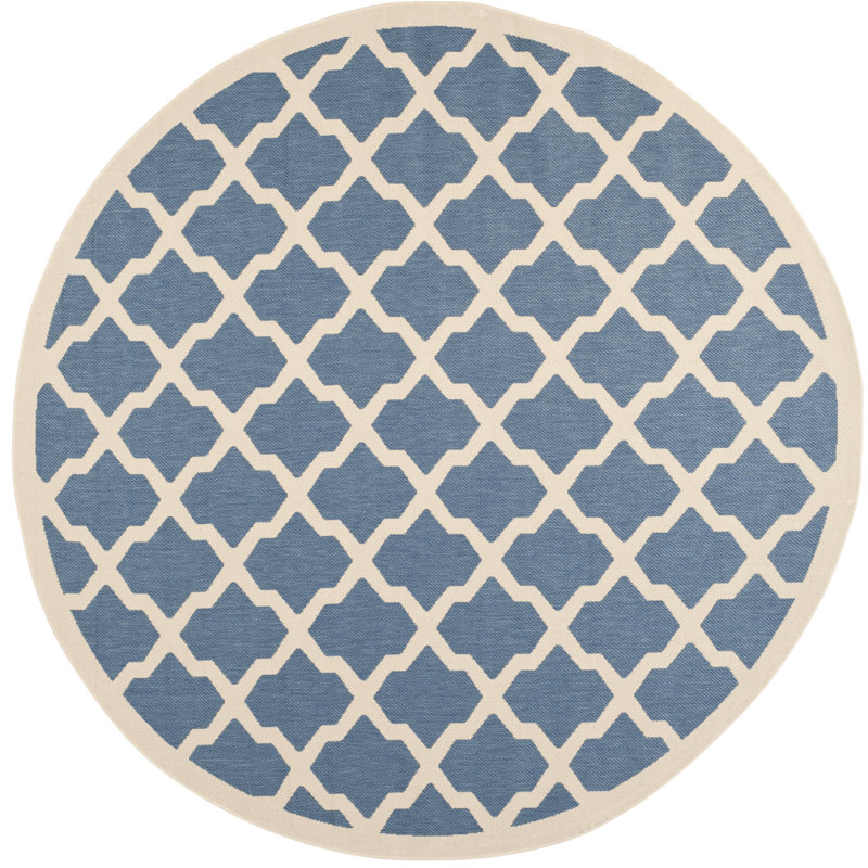 Bordeaux Geometric Blue/Beige Area Indoor/Outdoor Area Rug, Round 7'1