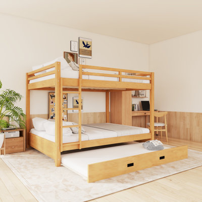 Wood Bunk Bed With Ladder And Trundle