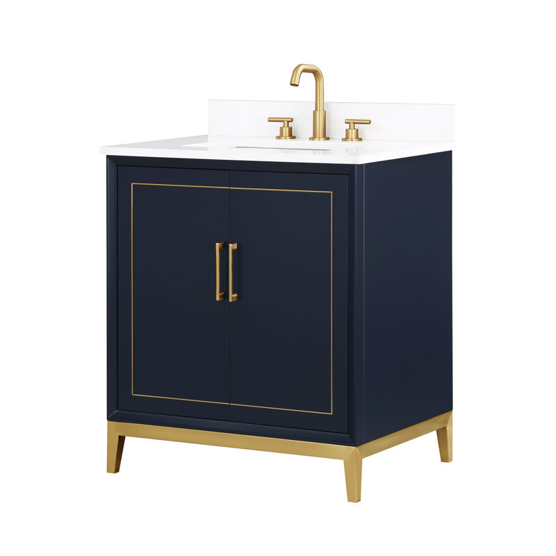 Gracie 30'' W Single Vanity, Pacific Blue, Satin Brass, White Quartz