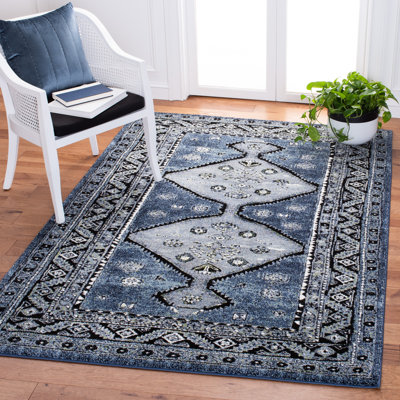 Tapis gris /bleu à motif Sud-Ouest