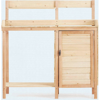 Table de jardin en bois pour l'extérieur avec évier et tablettes de rangement