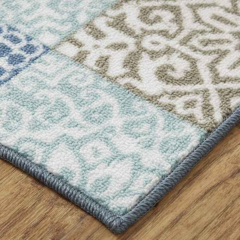 Tapis bleu / spa / vert / ivoire 2 pièces Evette