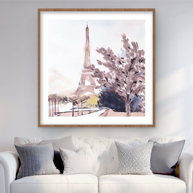 Paris & Eiffel Scene - Blue Building Matted Print for Decor