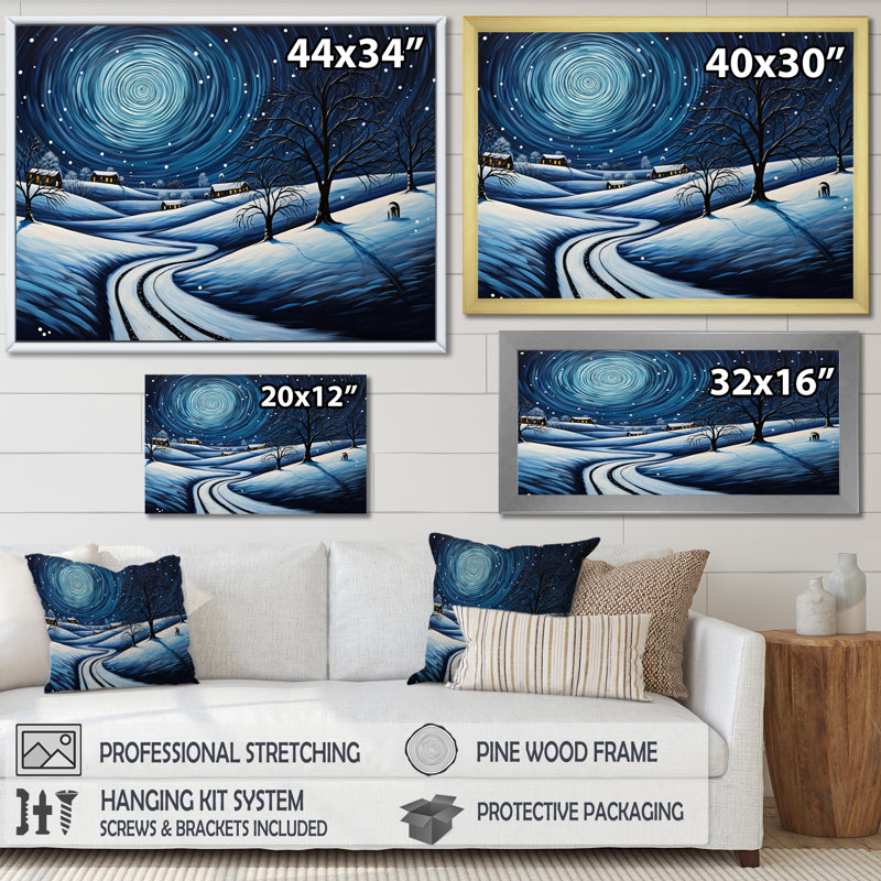 Frosty Pathway Road Into Winter Embrace IV - Art mural sur route, Cadre flottant blanc, H 16 po x l 32 po x P 1 po