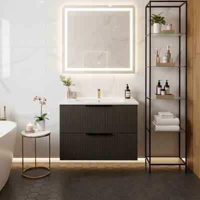 Meuble-lavabo flottant mural moderne avec lavabo en céramique Aqualuxe