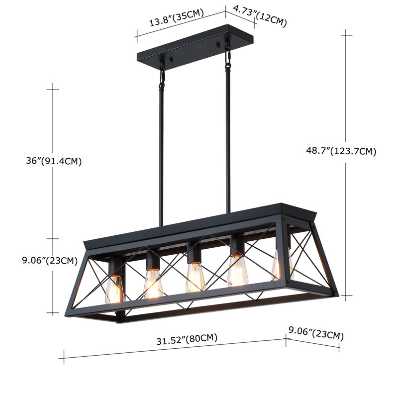Luminaire suspendu pour îlot de cuisine 5 lumières 32 po noir mat Finsh