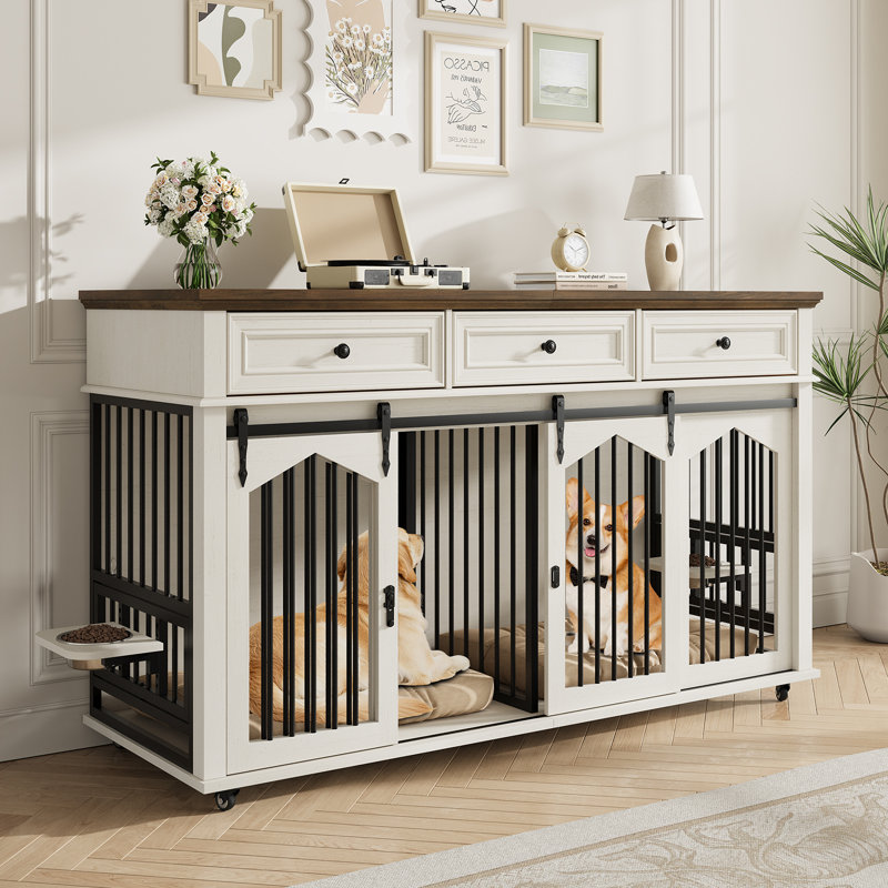 Meuble de 42 po pour chien de 42 à 42 po, L 70 po x P 23,4 po x H 39 po, Blanc antique