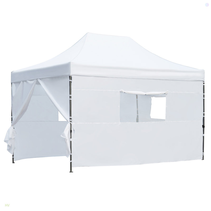 Tente à auvent escamotable, tente de réception robuste avec 4 parois imperméables et protection contre les rayons UV, Blanc