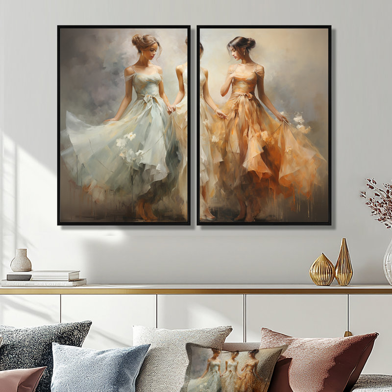 Dance ethereal Grace II - ensemble de 2 impressions sur toile modernes, 36" H x 48" W, Impression encadrée flottante, Black