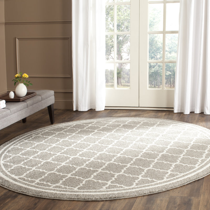 Tapis géométrique Ammundsen, Rond 3 pi, Gris foncé / beige