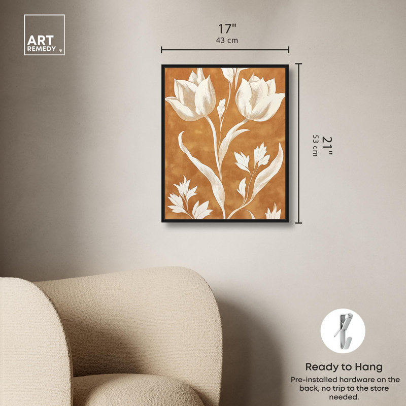 Porcelaine Petals Fall Flowers par Art Remedy, H 21 po x l 17 po, Cadre flottant noir