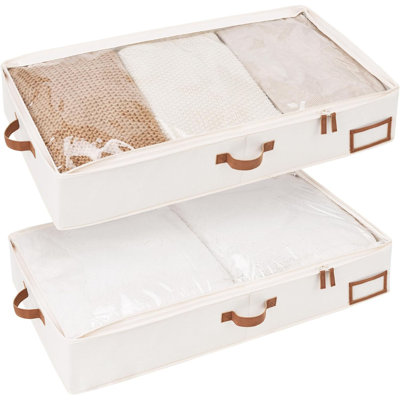 2 Pack Large Under Bed Storage Containers with Handles and Label Holder, Ultra-thick Fabric Underbed Bins for Clothes Blankets Sweaters