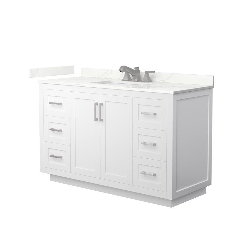 Miranda 54" Freestanding Single Bathroom Vanity with Quartz Top, Brushed Nickel, White, Giotto Quartz