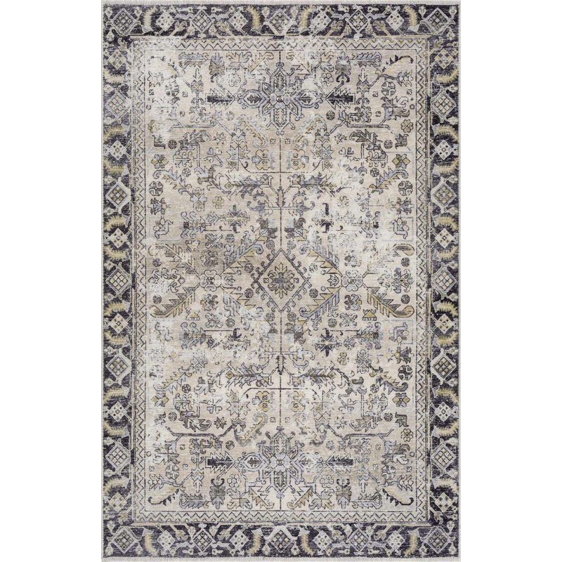 Covelle Machine Washable Boho Oriental Brown Area Rug, Rectangle 6' 7" x 9'