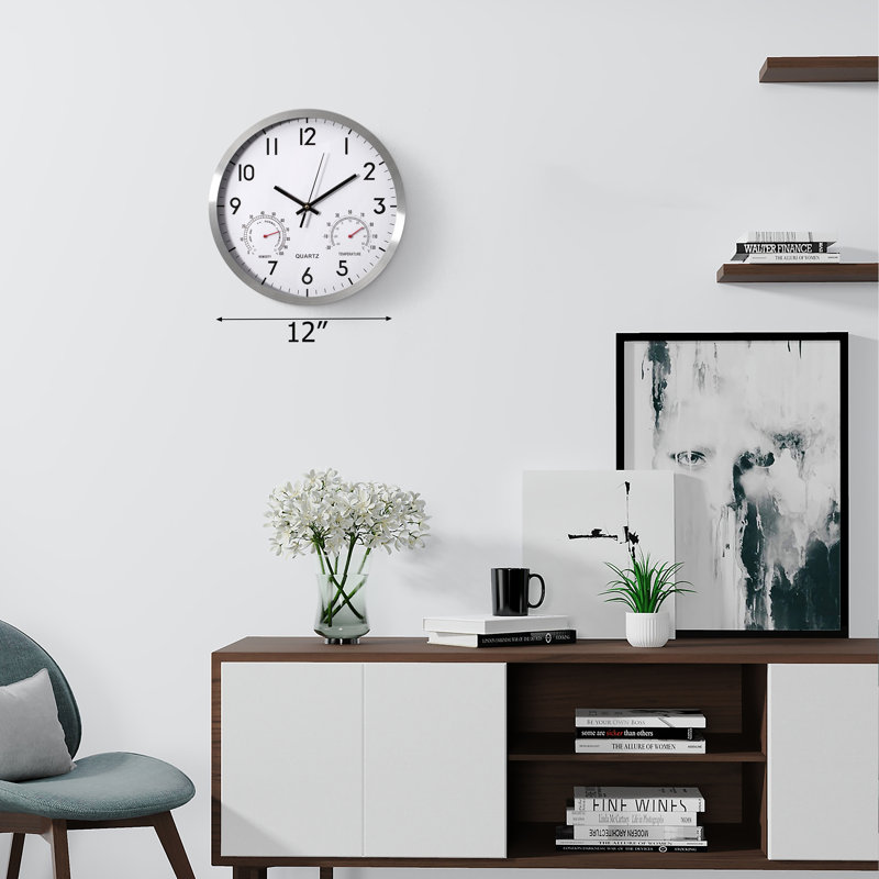 Horloge murale à quartz avec thermomètre et hygromètre Ebern Designs, Petit