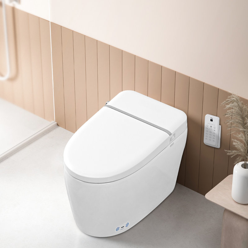 White Smart Toilet With Heated Seat, Night , Self-Cleaning Nozzle, Massage Wash, Silent Slow Down, Soft Close Warm Air Dry, Blackout Flush, Auto Flush