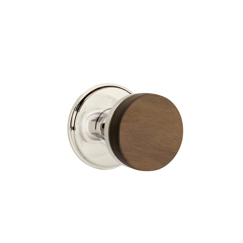 Ensemble de boutons de passage Emtek Select avec rosette Watford et tige conique, bouton en noyer foncé, Nickel poli