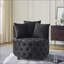 Fauteuil d'appoint pivotant en velours pour le salon - capitonné, 3 coussins, roulettes | Noir | Mousse