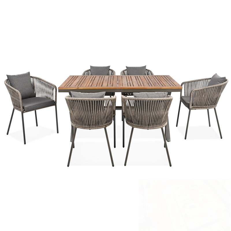 7 Pieces Godfrey with Dining Table and 6 Chairs, Gray