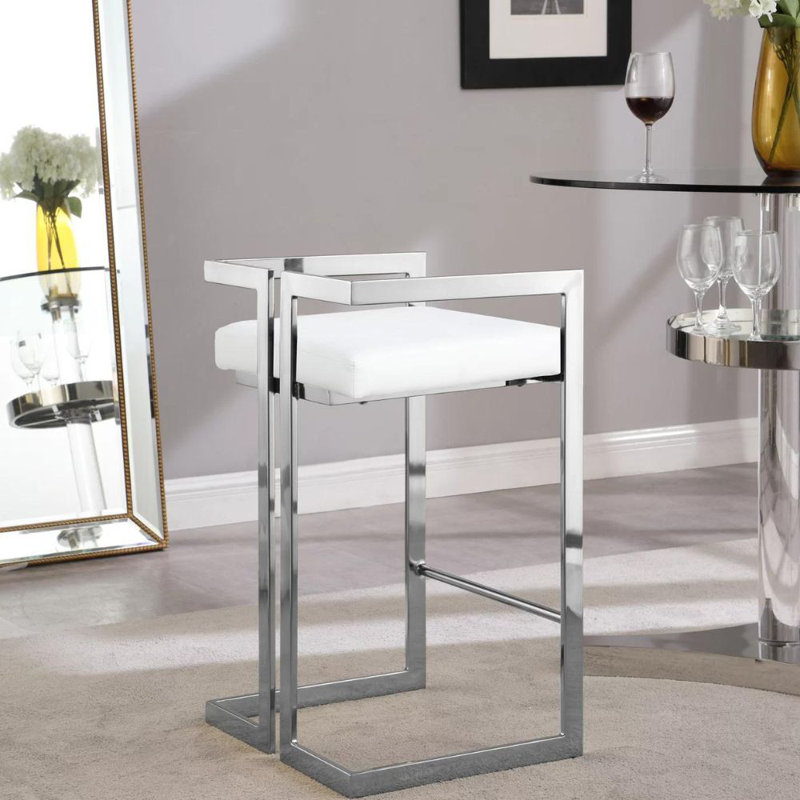 Upholstered Counter Stool with Metal Frame, Silver
