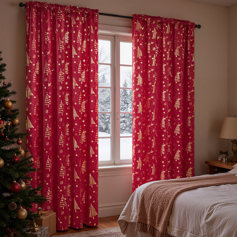 Christmas Curtains,Thermal Insulated Blackout Velvet Curtains, Noise Reducing Window Drapes Christmas Decorations, Printed Pattern Window Curtains