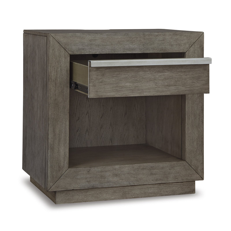 Weathered Gray Modern Nightstand with USB Port and Drawer