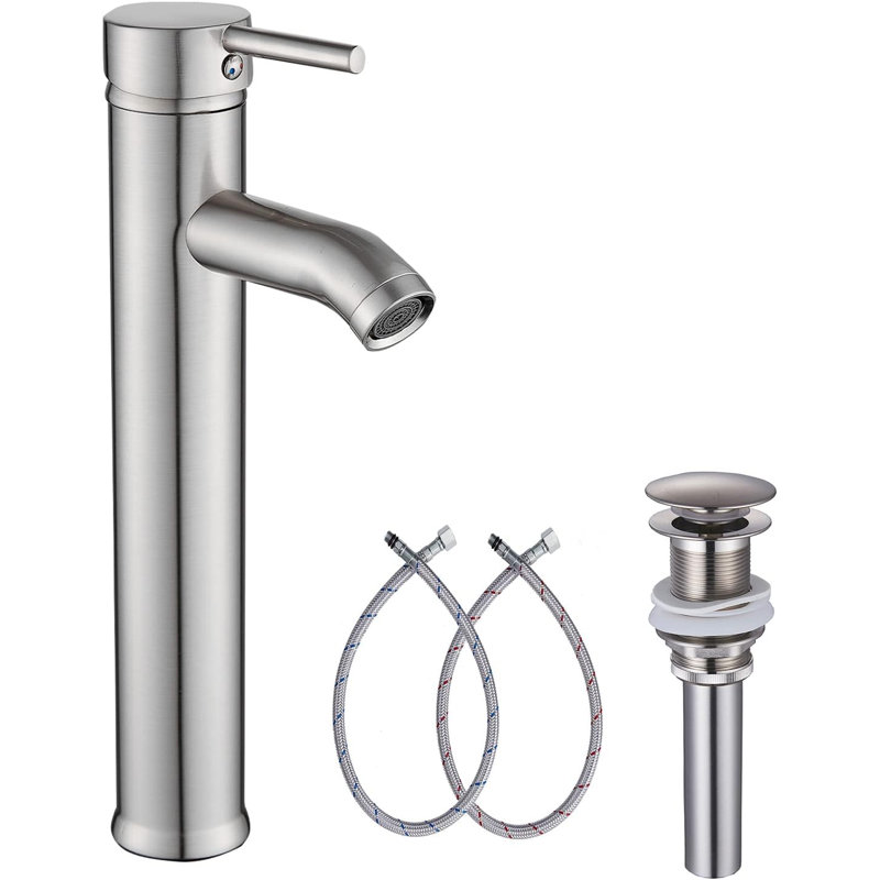 6688H-Single-Handle One Hole Bathroom Vessel Sink With Drain Assemly, Brushed Nickel