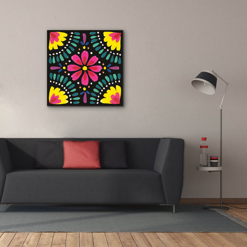 «Floral Fiesta Tile X» par Laura Marshall, art mural sur toile, H 37 po x l 37 po x P 1,5 po