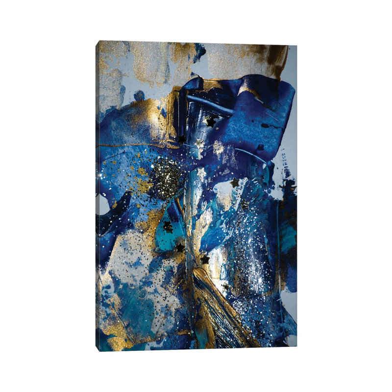 Blue And Gold Paint With Sequins - Wrapped Canvas Print