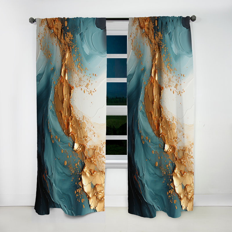 Gold Teal Ocean Spiral - Abstract Spirals Blackout Abstract Curtain - 1 Panel, 52" W x 120" L
