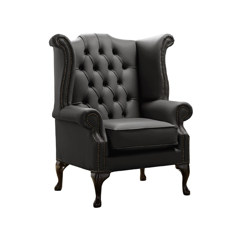 High Back Chesterfield Upholstered Wingback Chair, Shelly Black