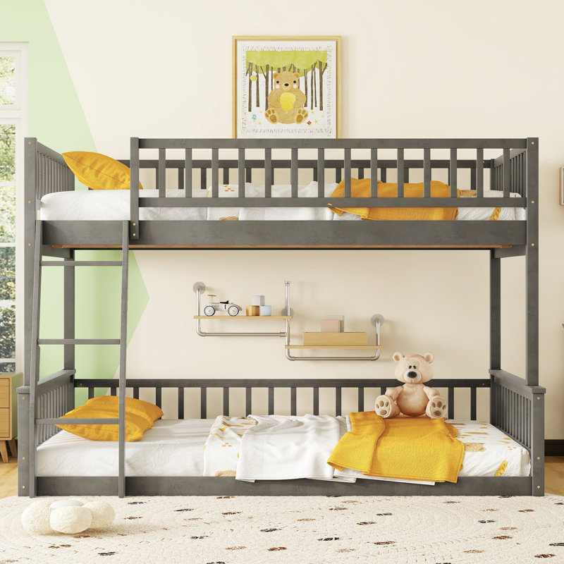 Bunk Bed, Grey, Full XL Over Queen