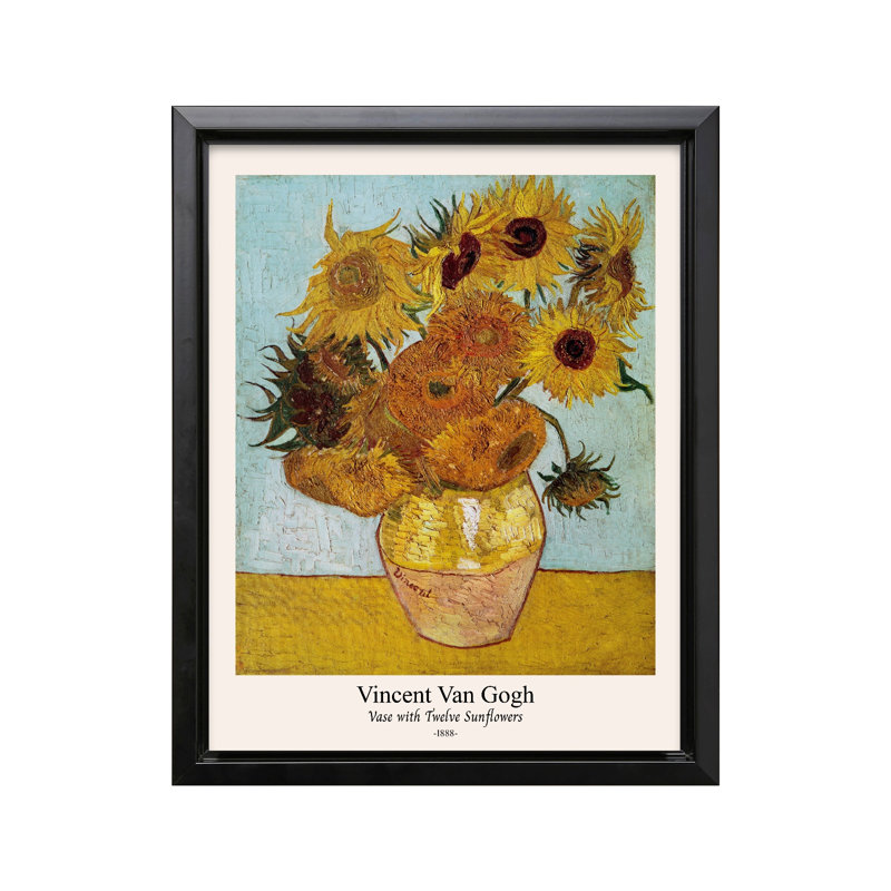 Van Gogh - Vase avec douze tournesols No2, Cadre noir, Canevas, H 18 po x l 24 po